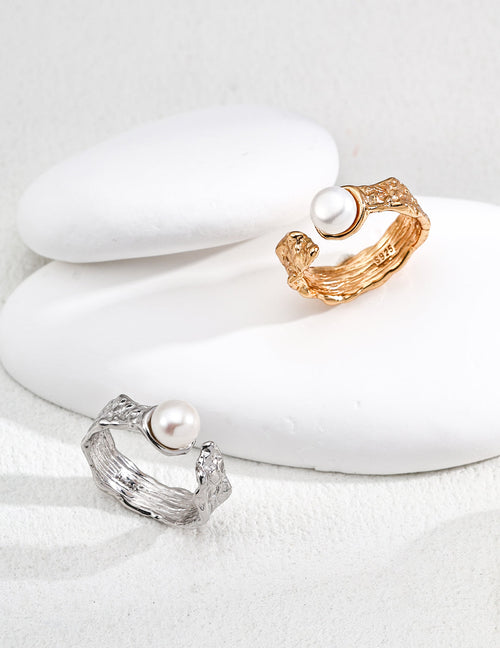 Artistic Textured Pearl Open Ring