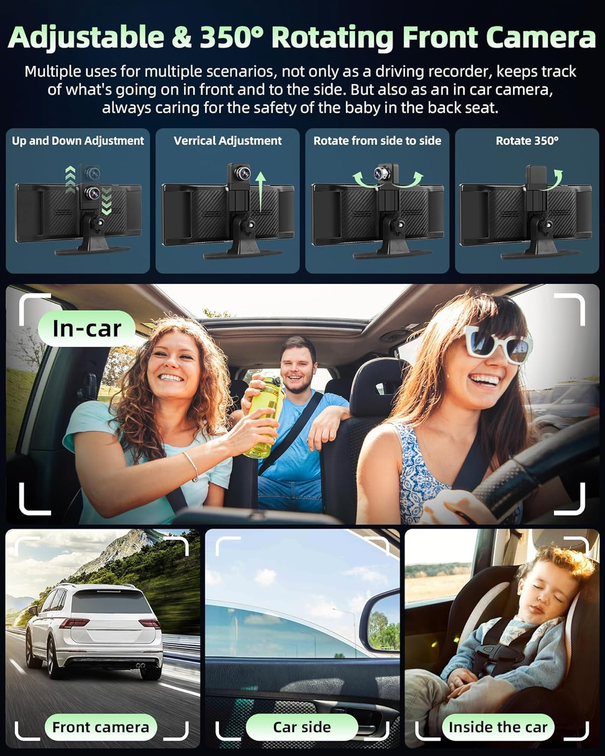 350° Rotatable Pantalla Carplay Android Auto Con 4K Dash CAM, 10.26 Pulgadas Pantalla Cocho Carplay Pantalla Aoche Android Portátil Carplay Dual Bluetooth 64G TF Card