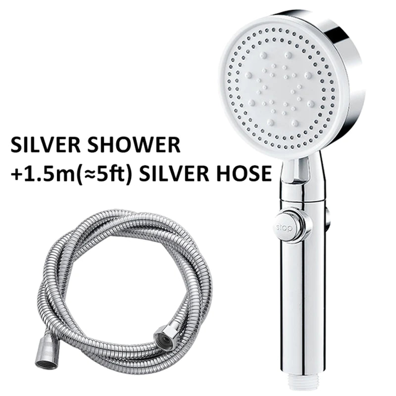 Shower Head Water Saving Black 5 Mode Adjustable High Pressure Shower One-Key Stop Water Massage Eco Shower Bathroom Accessories
