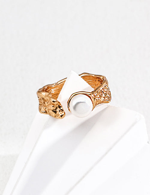 Artistic Textured Pearl Open Ring