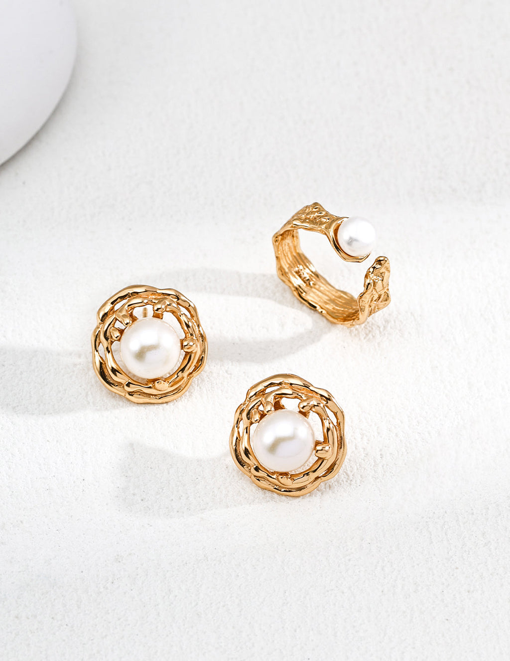 Artistic Textured Pearl Open Ring