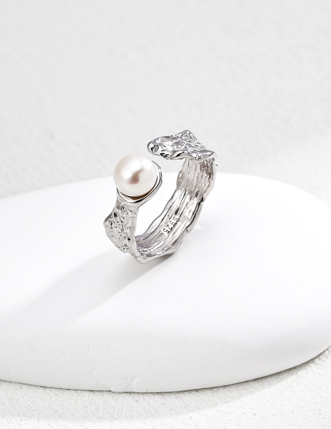 Artistic Textured Pearl Open Ring