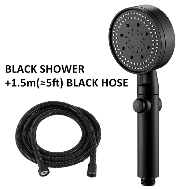 Shower Head Water Saving Black 5 Mode Adjustable High Pressure Shower One-Key Stop Water Massage Eco Shower Bathroom Accessories